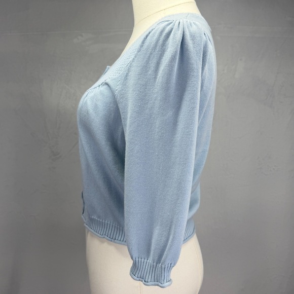 NWT Halogen Soft Coquette Cottage Blue Cropped Knit Cardigan Top Size S - Picture 4 of 10